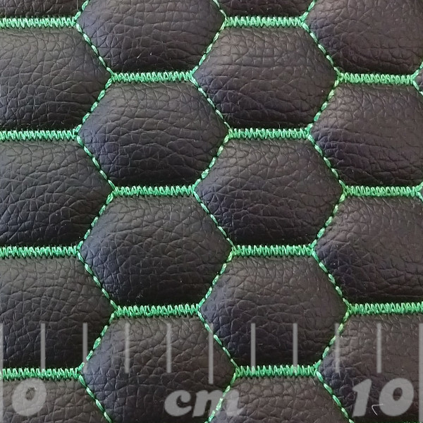 Stitch Quilted Vinyl - Hexabubble (Green on Black)
